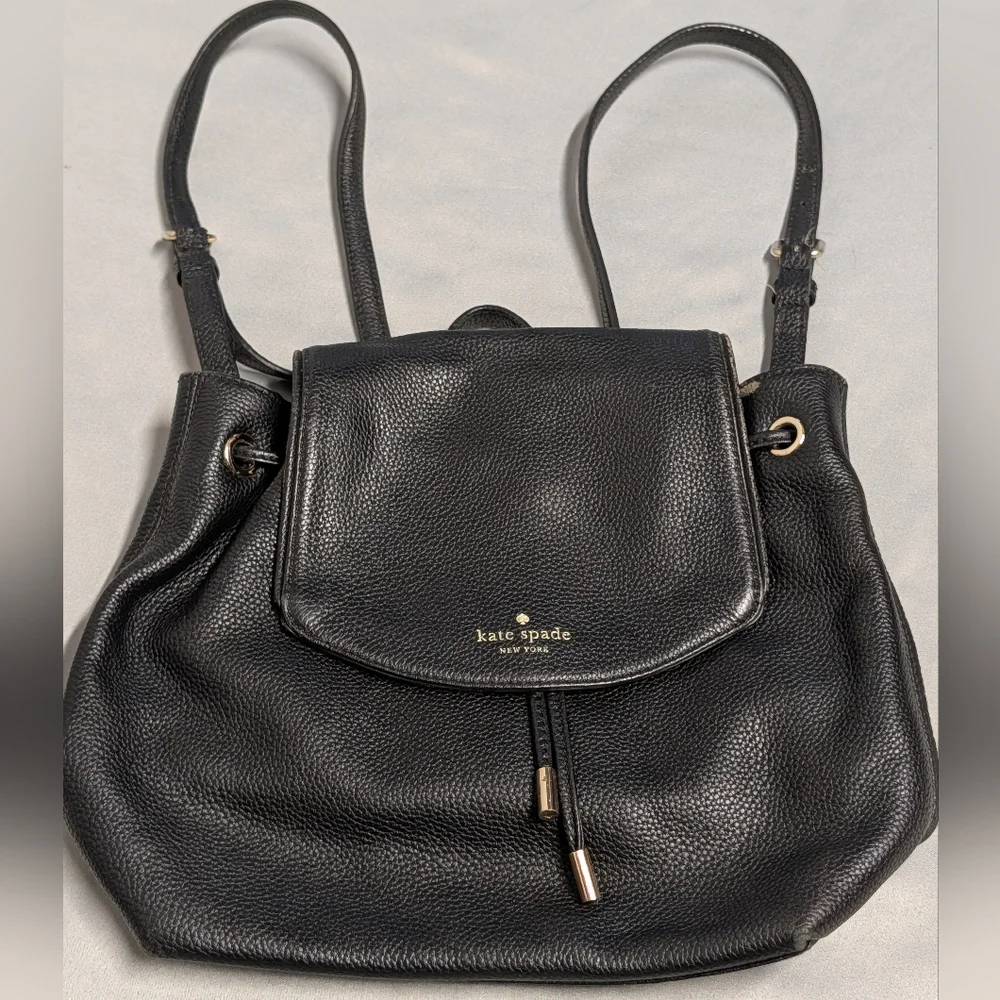 Kate Spade ♠️ Black Leather Drawstring Backpack
